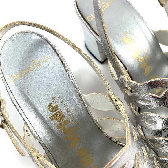 1960's mod silver caged peep toe heeled LIFE STRIDE sandals - Picture 10 of 16